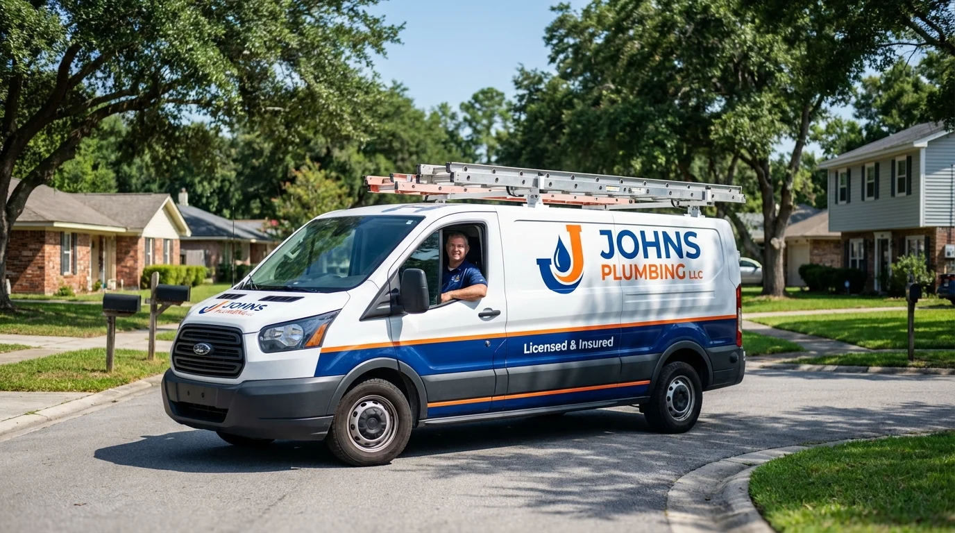 Johns Plumbing LLC service van in Valley Stream, NY